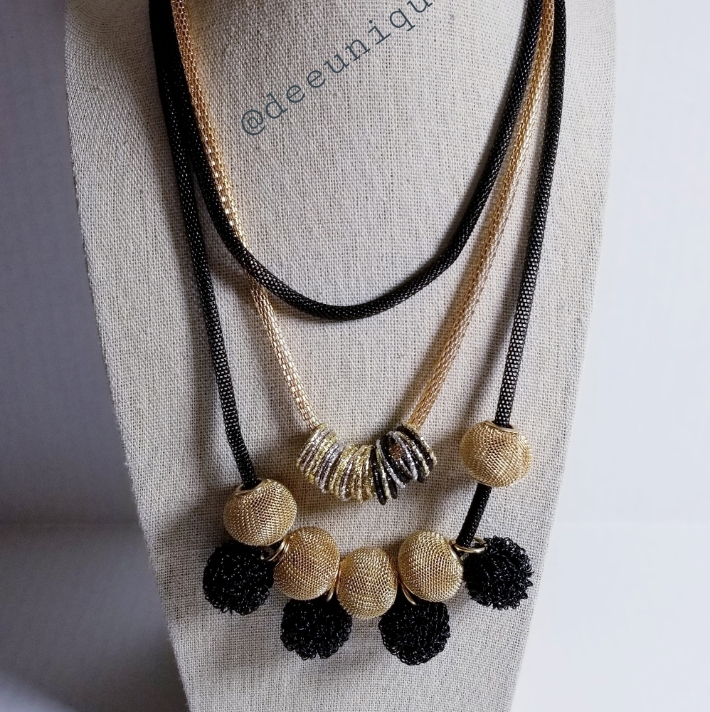 Gold and Black mesh necklace